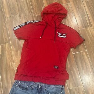 Red Hooded Y2K Men's Shirt
